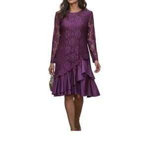 VTG D.Chvojicek Women’s Sz 12 Drop waist Draped Midi Lace Dress Asymmetrical